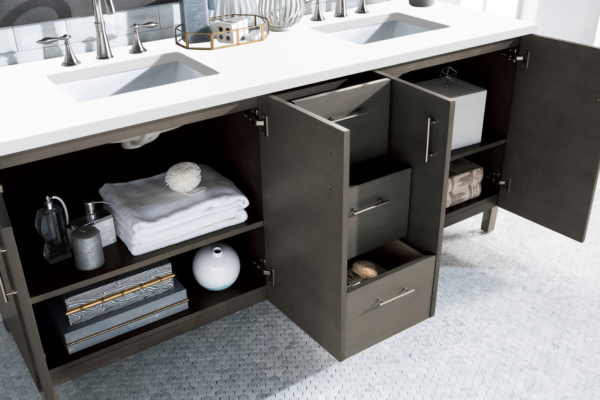 James Martin Metropolitan 72" Dual Mount Double Bathroom Vanity, Silver Oak by James Martin