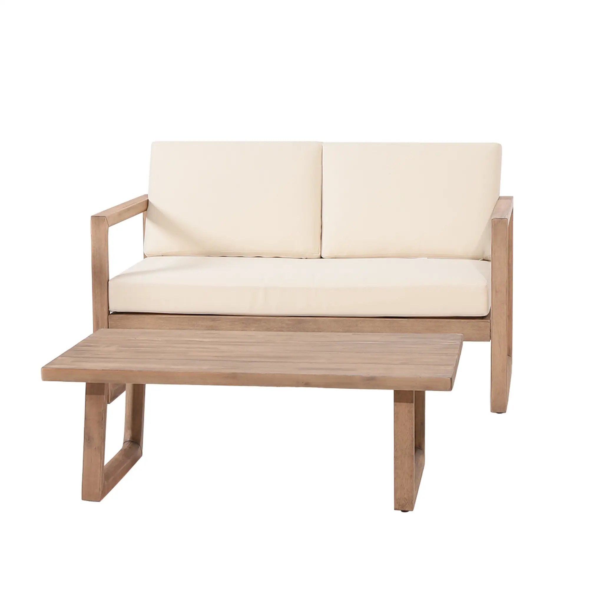 Outdoor Acacia Wood Loveseat and Coffee Table Set with Cushions by HouseOfZazla