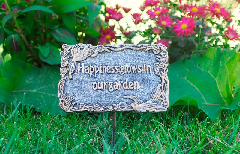 Antique Pewter Metal Garden Marker Happiness Grows In Our Garden by Sharicks