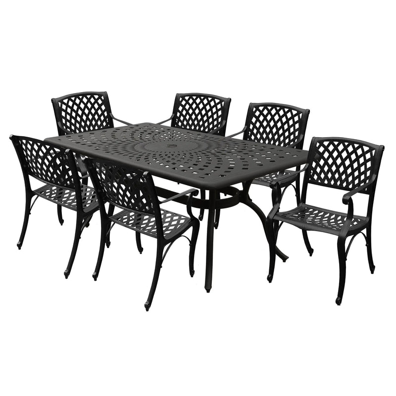 Outdoor Aluminum 7pc Black Rectangular Patio Dining Set and Six Chairs by Sharicks