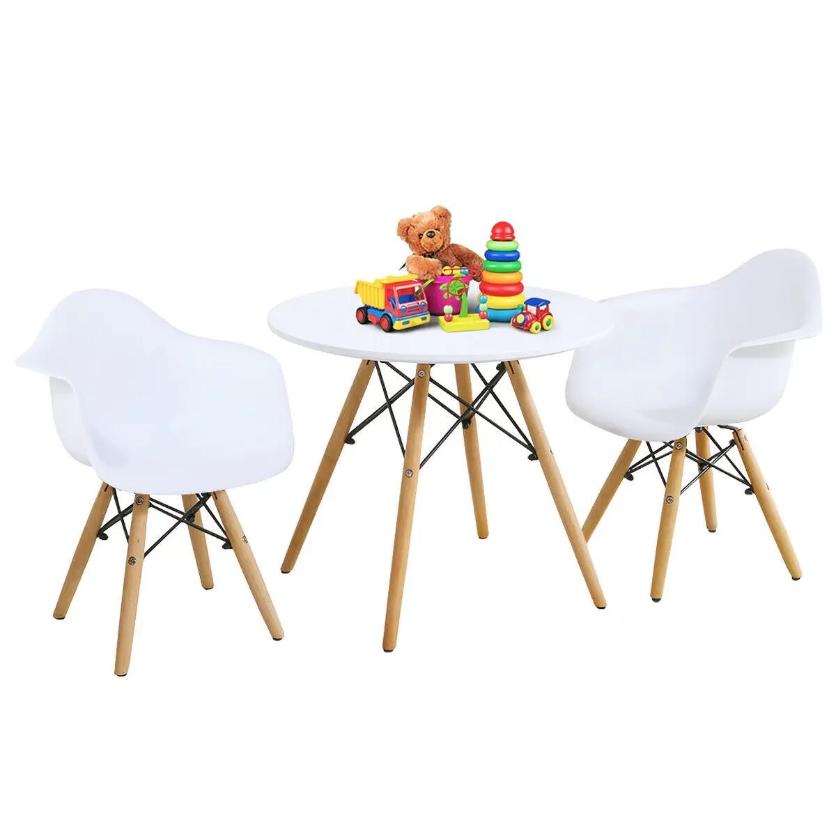 3 Pieces Kid's Modern Round Table Chair Set by DirectDeals