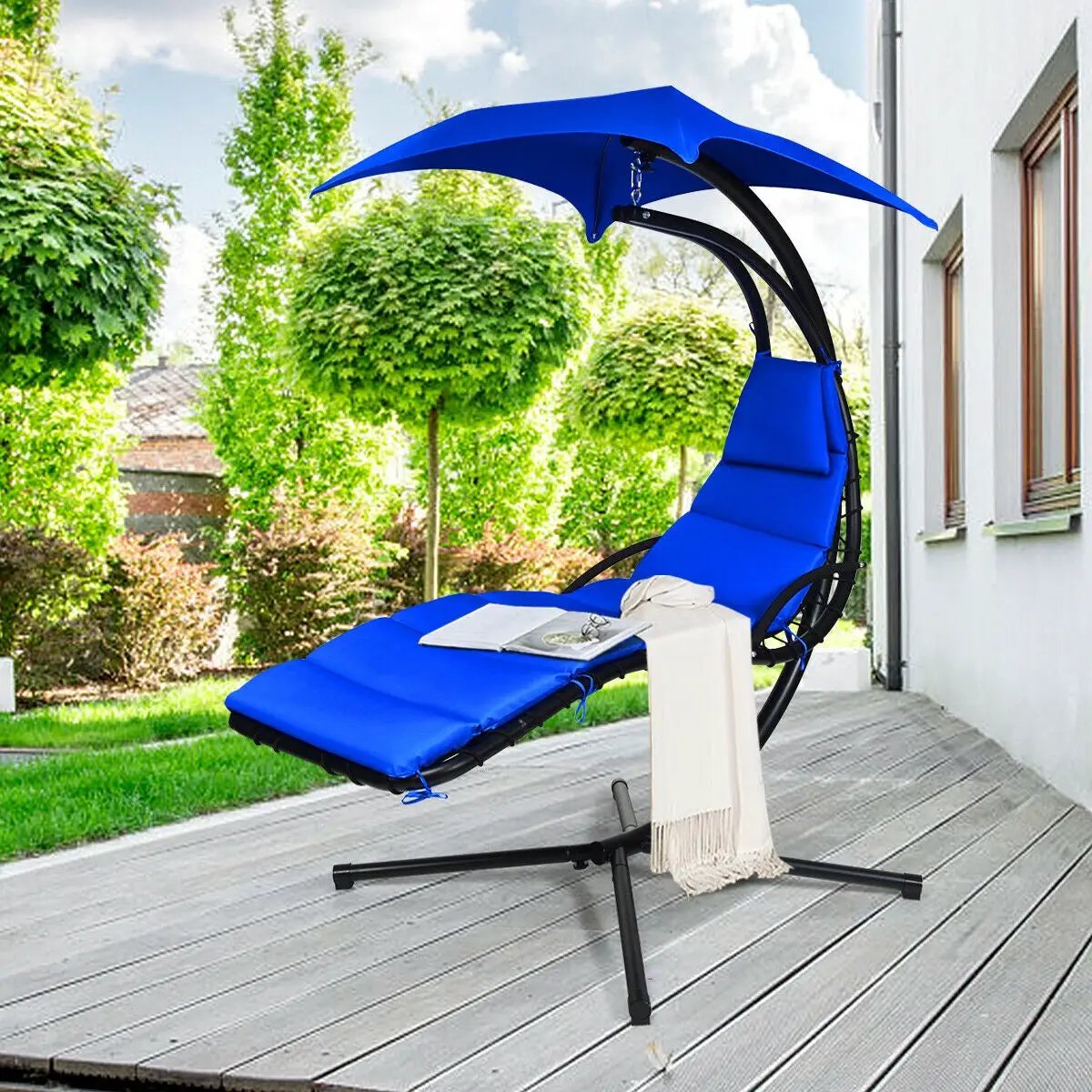 Hanging Stand Chaise Lounger Swing Chair with Pillow by DirectDeals