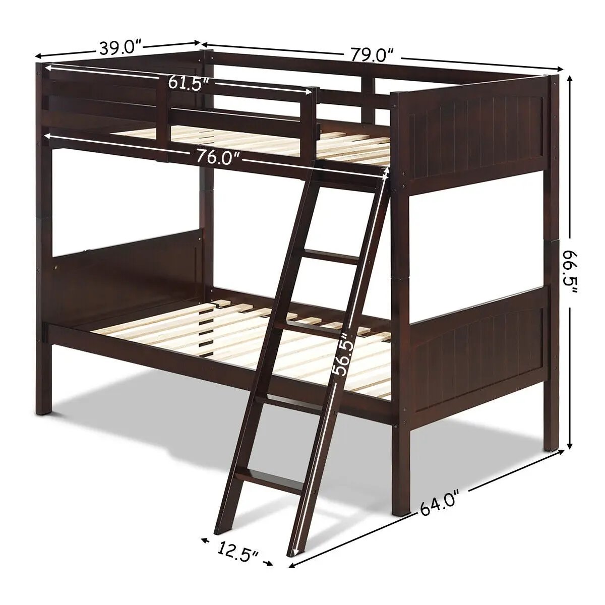 Twin Size Wooden Bunk Beds Convertible 2 Individual Beds by DirectDeals