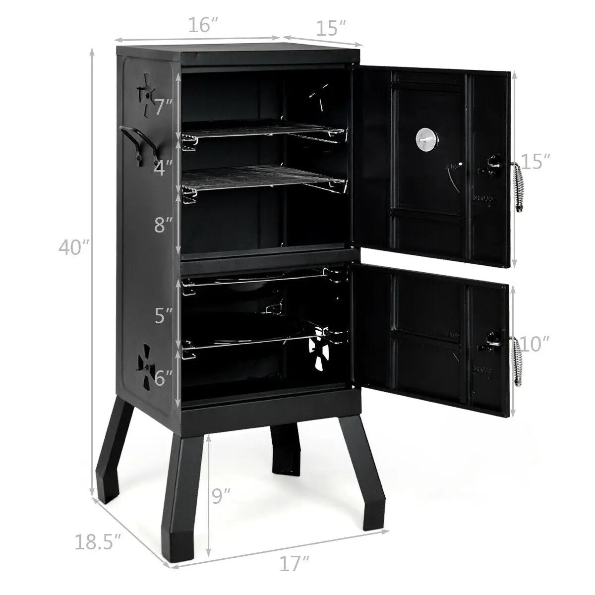 Vertical 2-Tier Outdoor Barbeque Grill with Temperature Gauge by DirectDeals