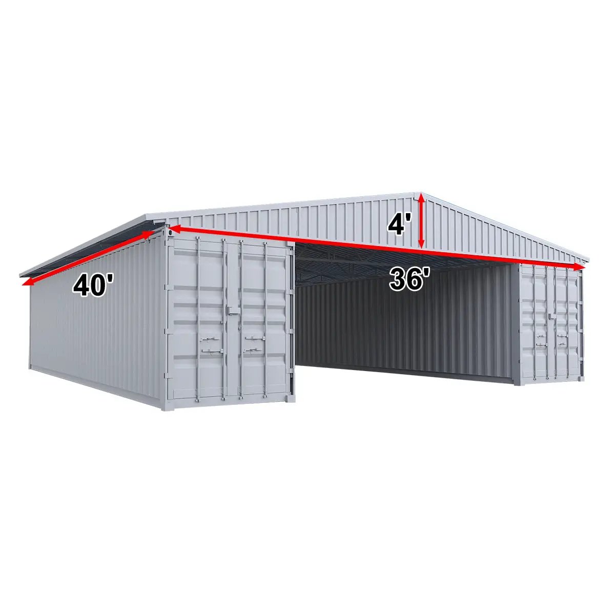 W36'xL40'xH4' Steel Shipping Container Roof Kit, dimensions drawing