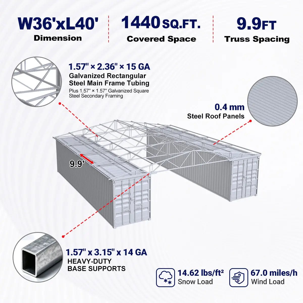 W36'xL40'xH4' Steel Shipping Container Roof Kit, photo 2 of 8