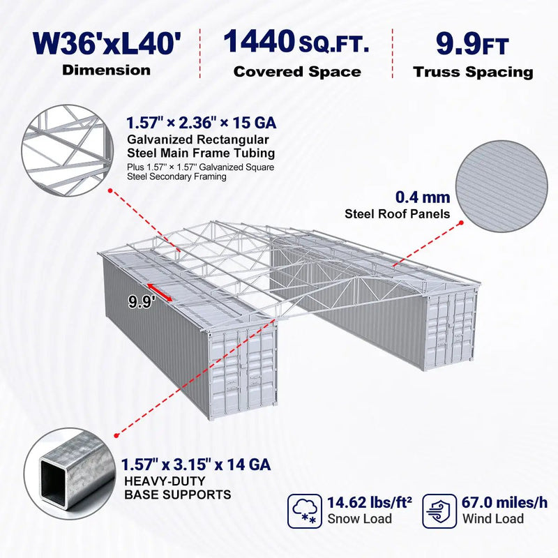 W36'xL40'xH4' Steel Shipping Container Roof Kit, photo 2 of 8
