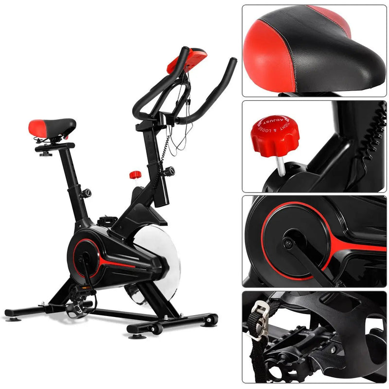 Indoor Exercise Bike Belt Driven Stationary Bike with Pulse Sensor & Phone Holder by DirectDeals