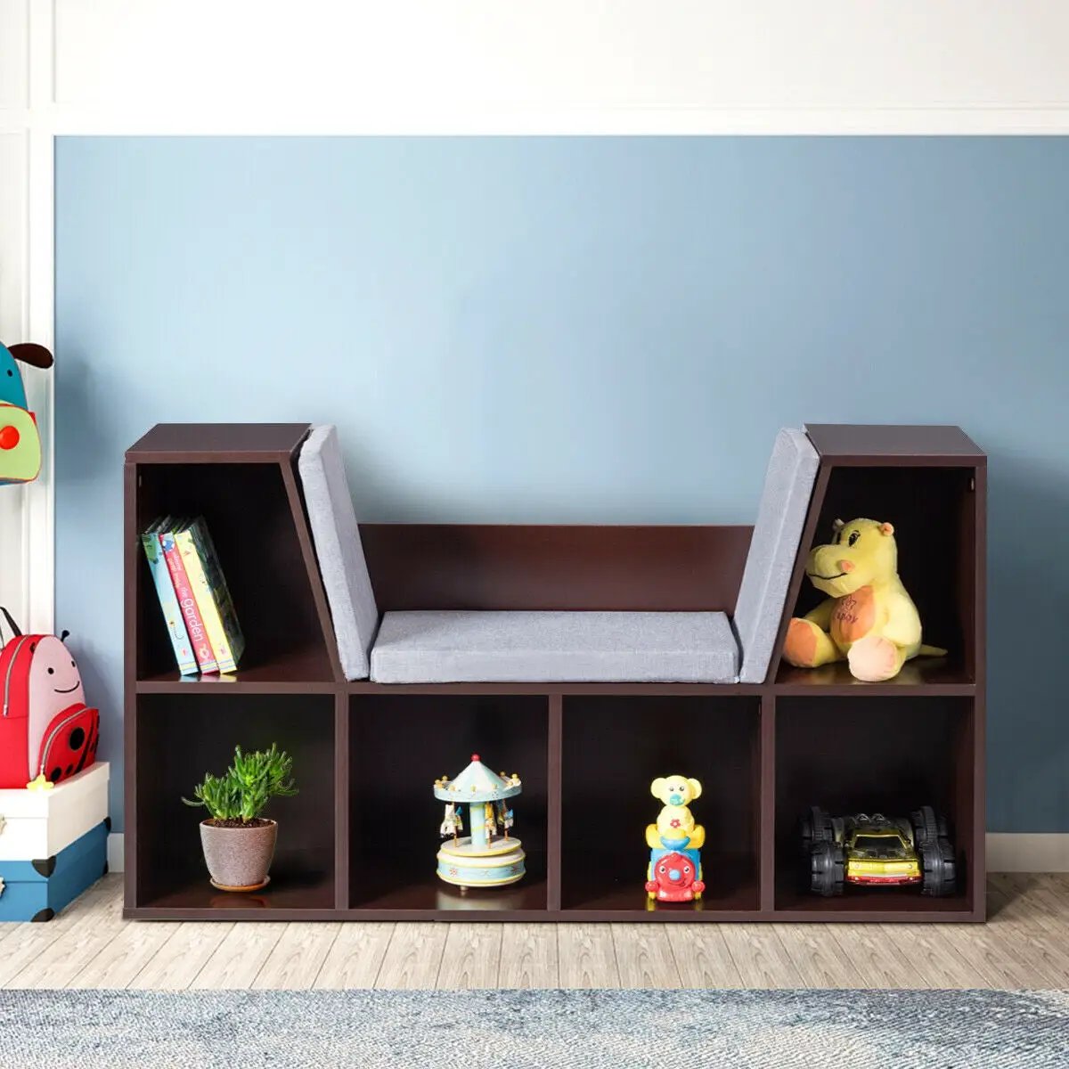 6-Cubby Kid Storage Bookcase Cushioned Reading Nook by DirectDeals