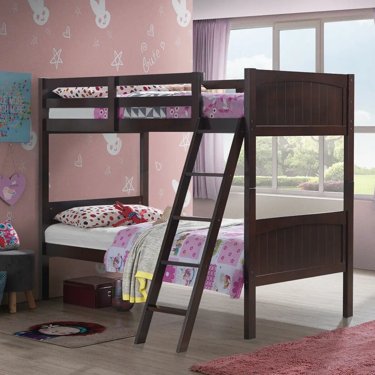 Twin Size Wooden Bunk Beds Convertible 2 Individual Beds by DirectDeals