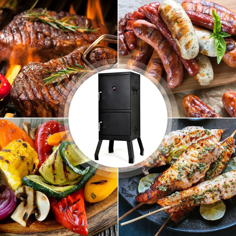 Vertical 2-Tier Outdoor Barbeque Grill with Temperature Gauge by DirectDeals