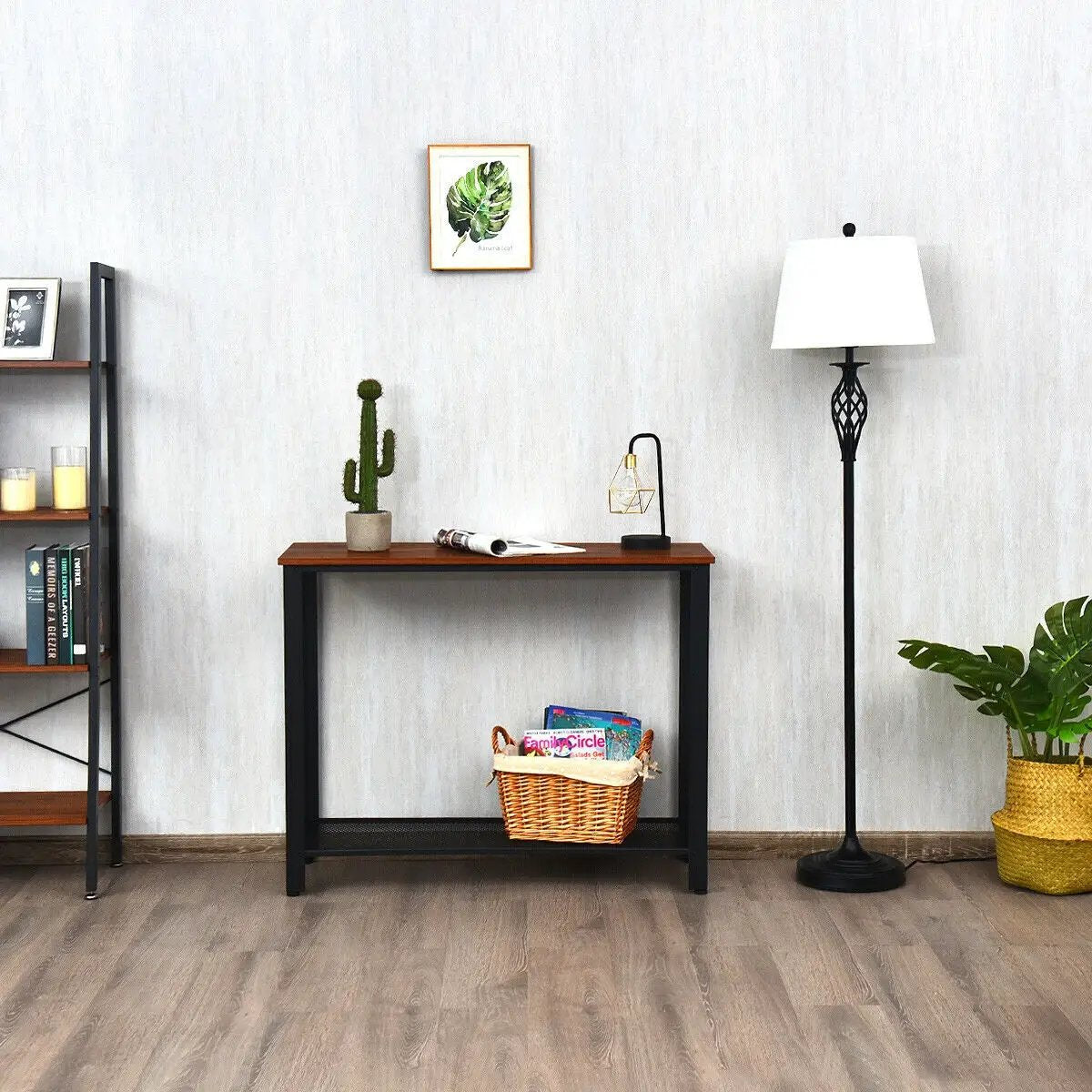 Metal Frame Wood Console Sofa Table with Storage Shelf by DirectDeals
