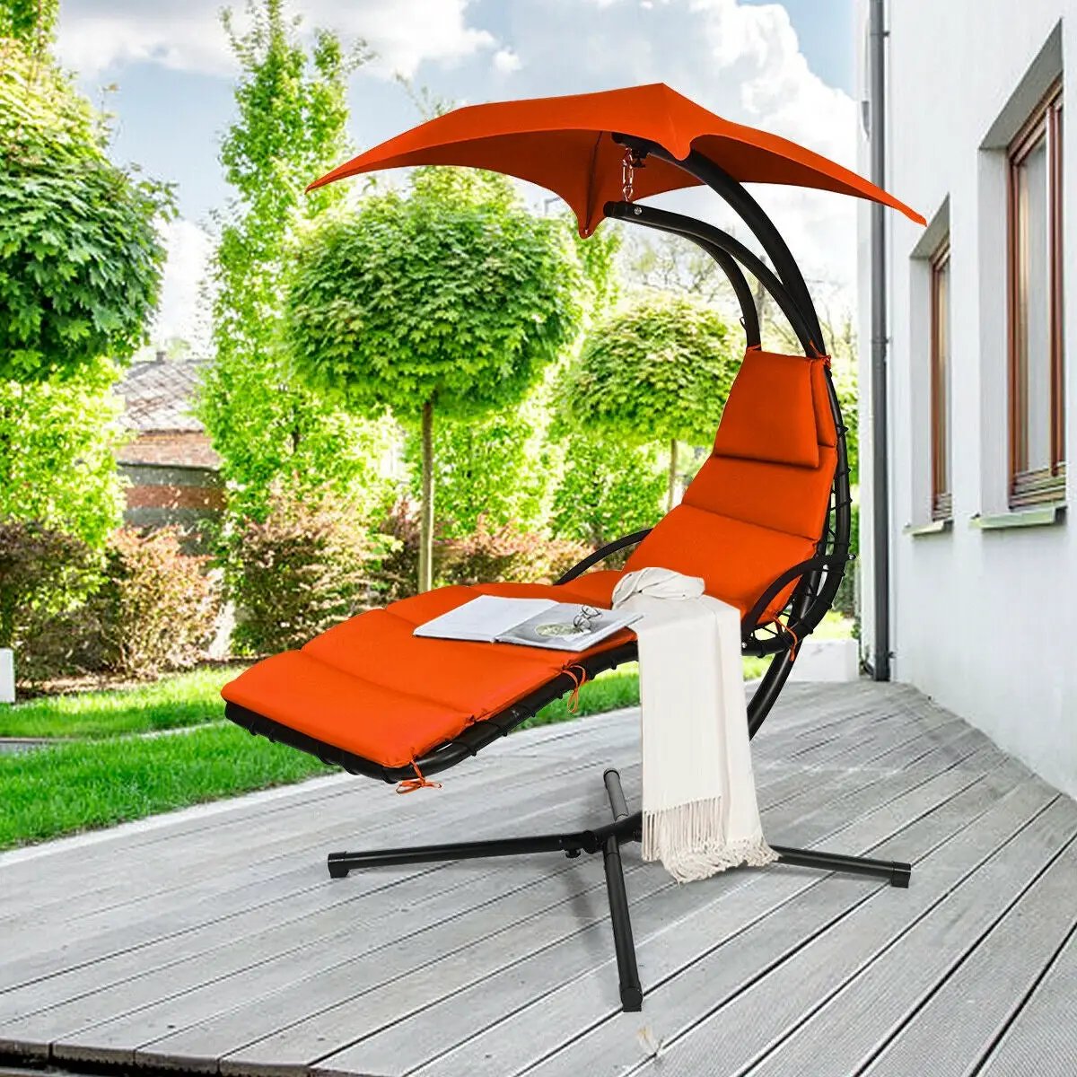 Hanging Stand Chaise Lounger Swing Chair with Pillow by DirectDeals