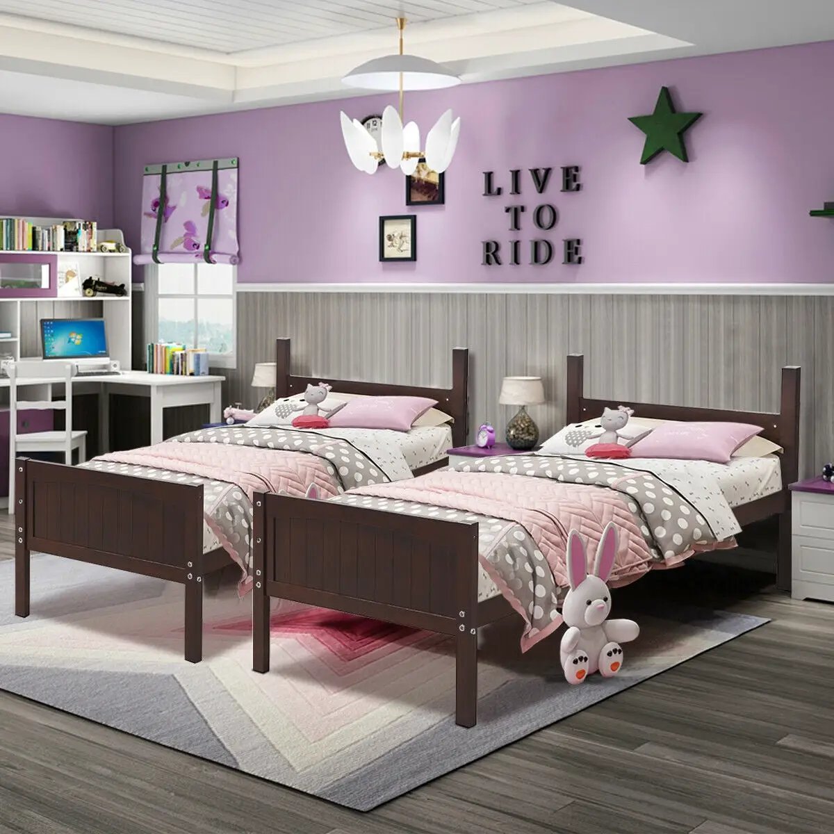 Twin Size Wooden Bunk Beds Convertible 2 Individual Beds by DirectDeals