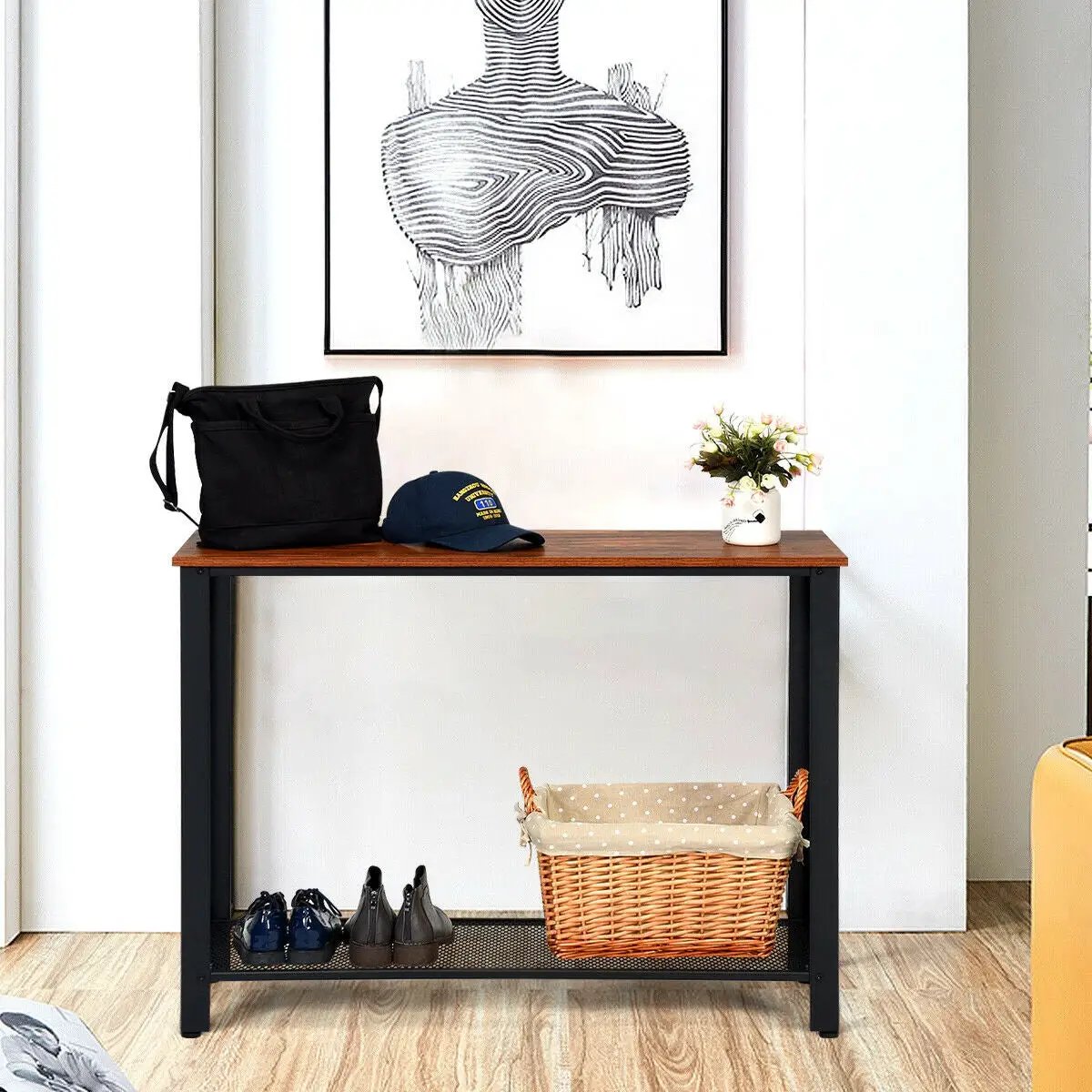 Metal Frame Wood Console Sofa Table with Storage Shelf by DirectDeals