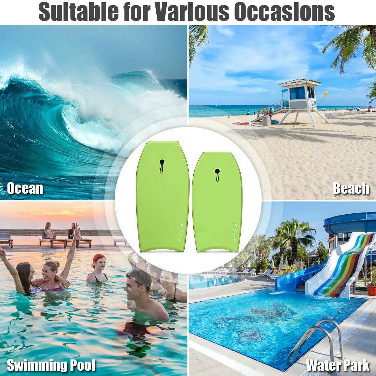 Super Surfing Lightweight Bodyboard with Leash by DirectDeals
