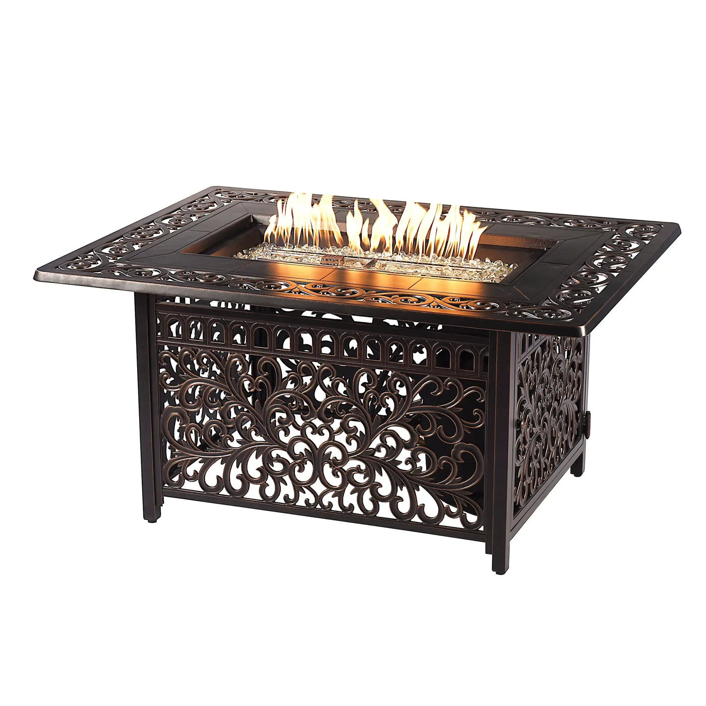 Black Aluminum Fire Table Set with Four Club Chairs by Sharicks