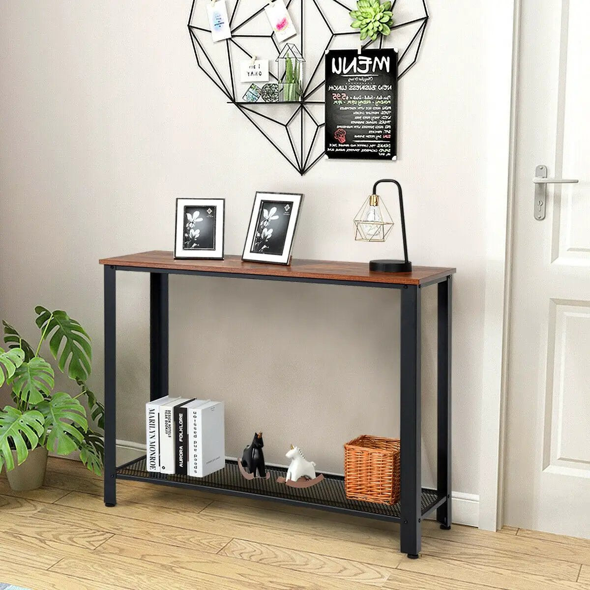 Metal Frame Wood Console Sofa Table with Storage Shelf by DirectDeals