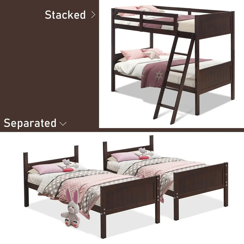Twin Size Wooden Bunk Beds Convertible 2 Individual Beds by DirectDeals