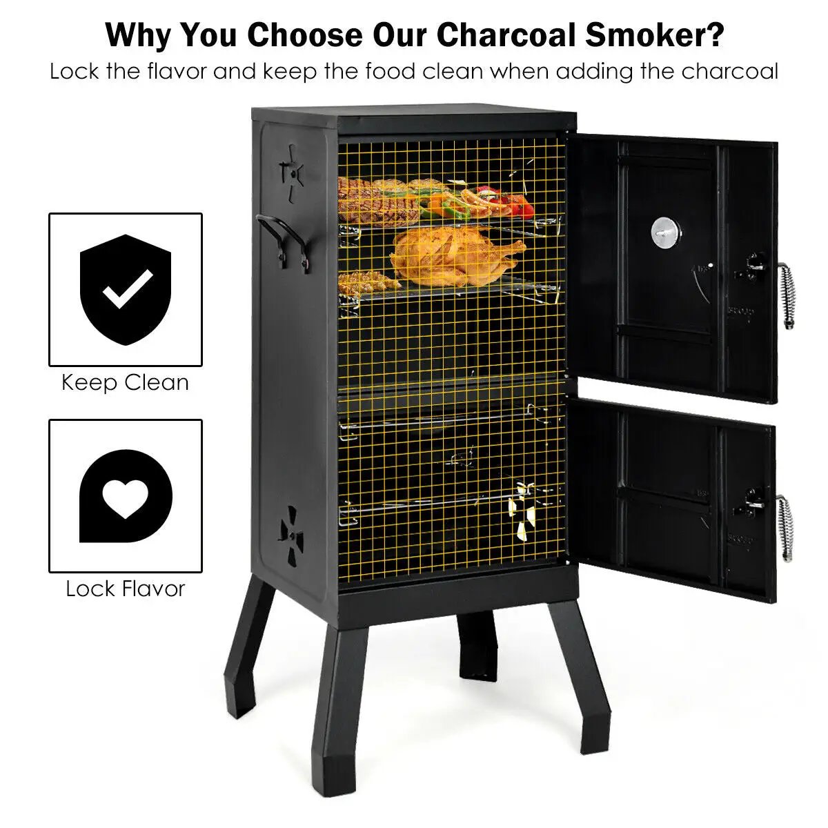 Vertical 2-Tier Outdoor Barbeque Grill with Temperature Gauge by DirectDeals