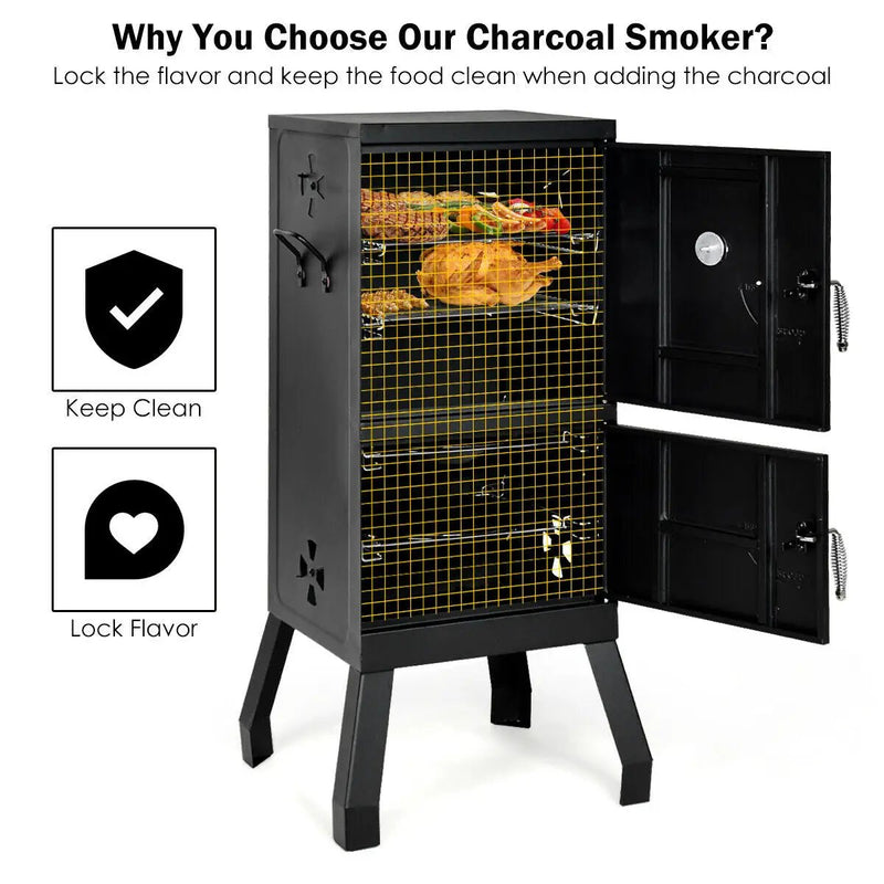 Vertical 2-Tier Outdoor Barbeque Grill with Temperature Gauge by DirectDeals