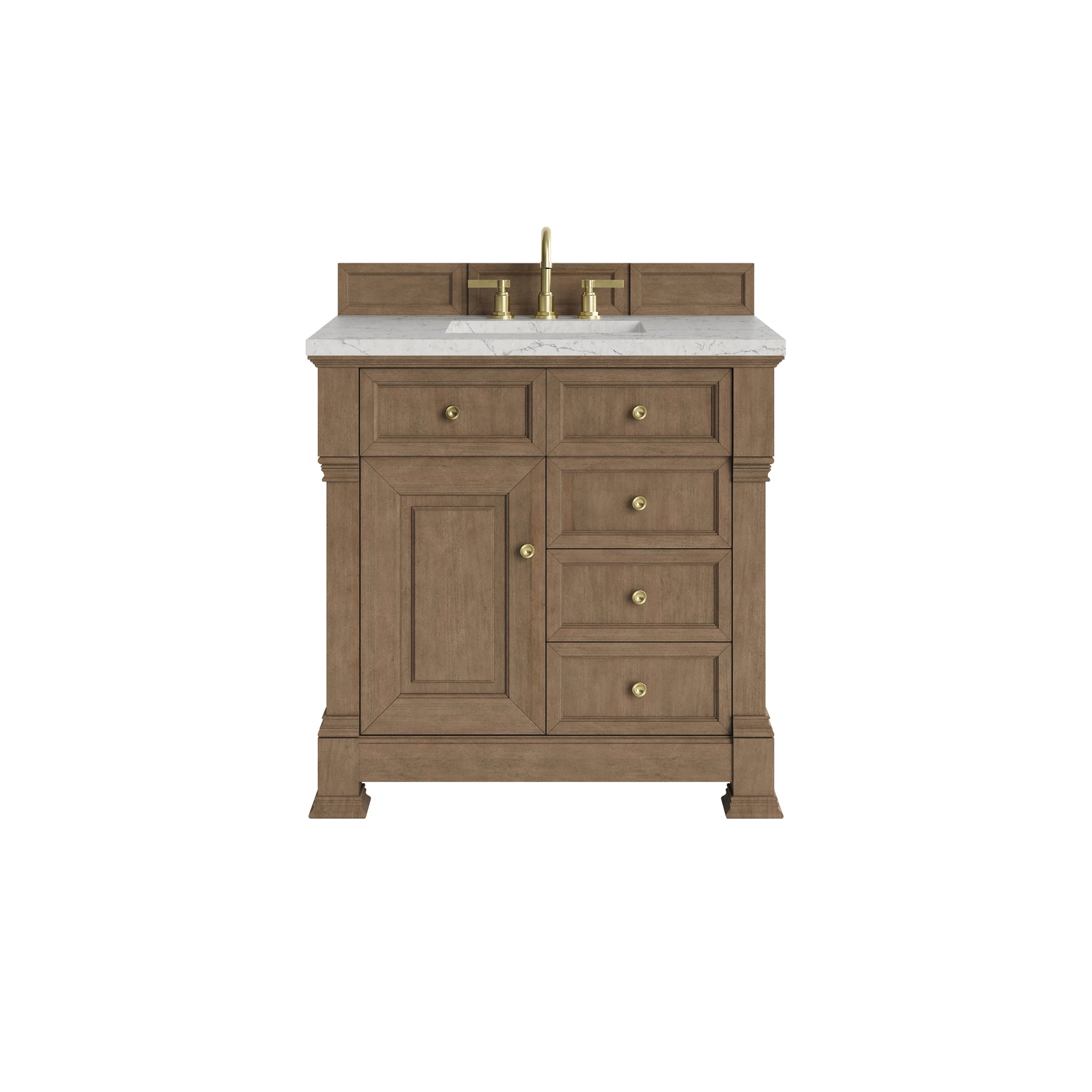 James Martin Brookfield 36" Single Bathroom Vanity, Pecan with Eternal Jasmine Pearl countertop