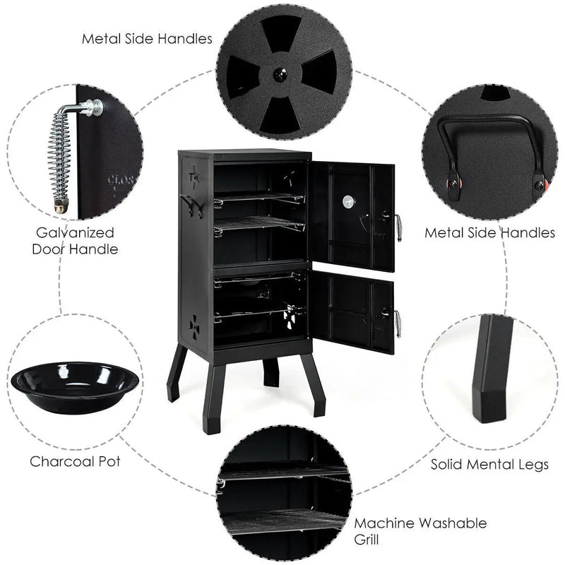 Vertical 2-Tier Outdoor Barbeque Grill with Temperature Gauge by DirectDeals