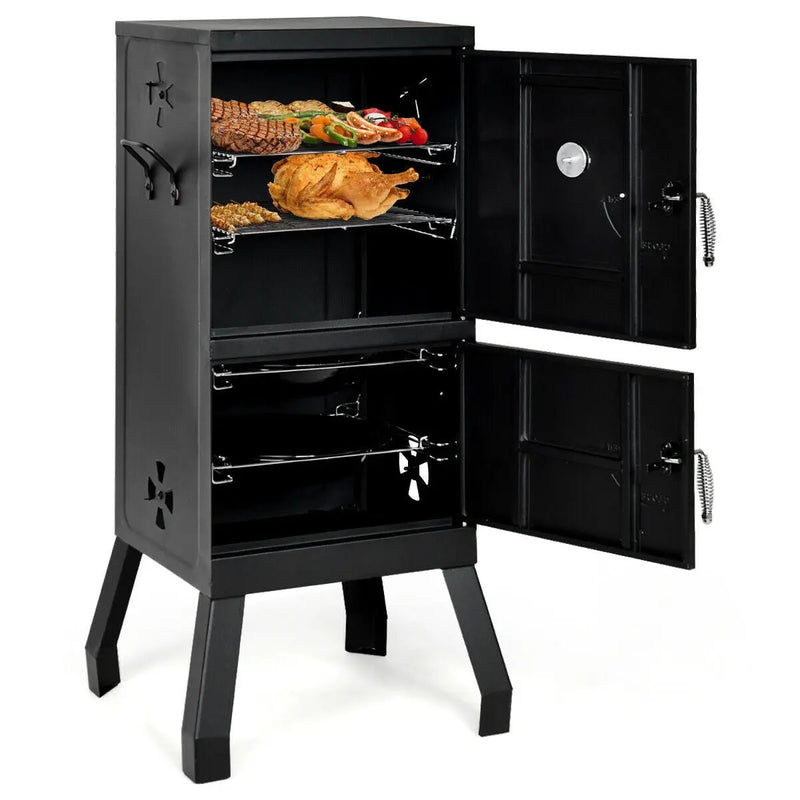 Vertical 2-Tier Outdoor Barbeque Grill with Temperature Gauge by DirectDeals