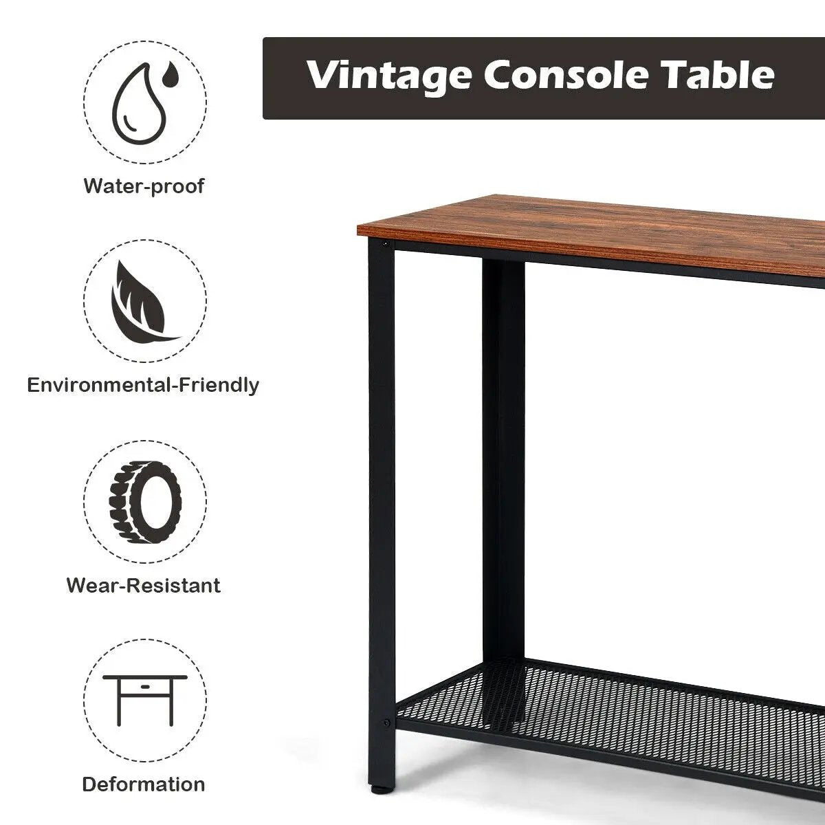 Metal Frame Wood Console Sofa Table with Storage Shelf by DirectDeals