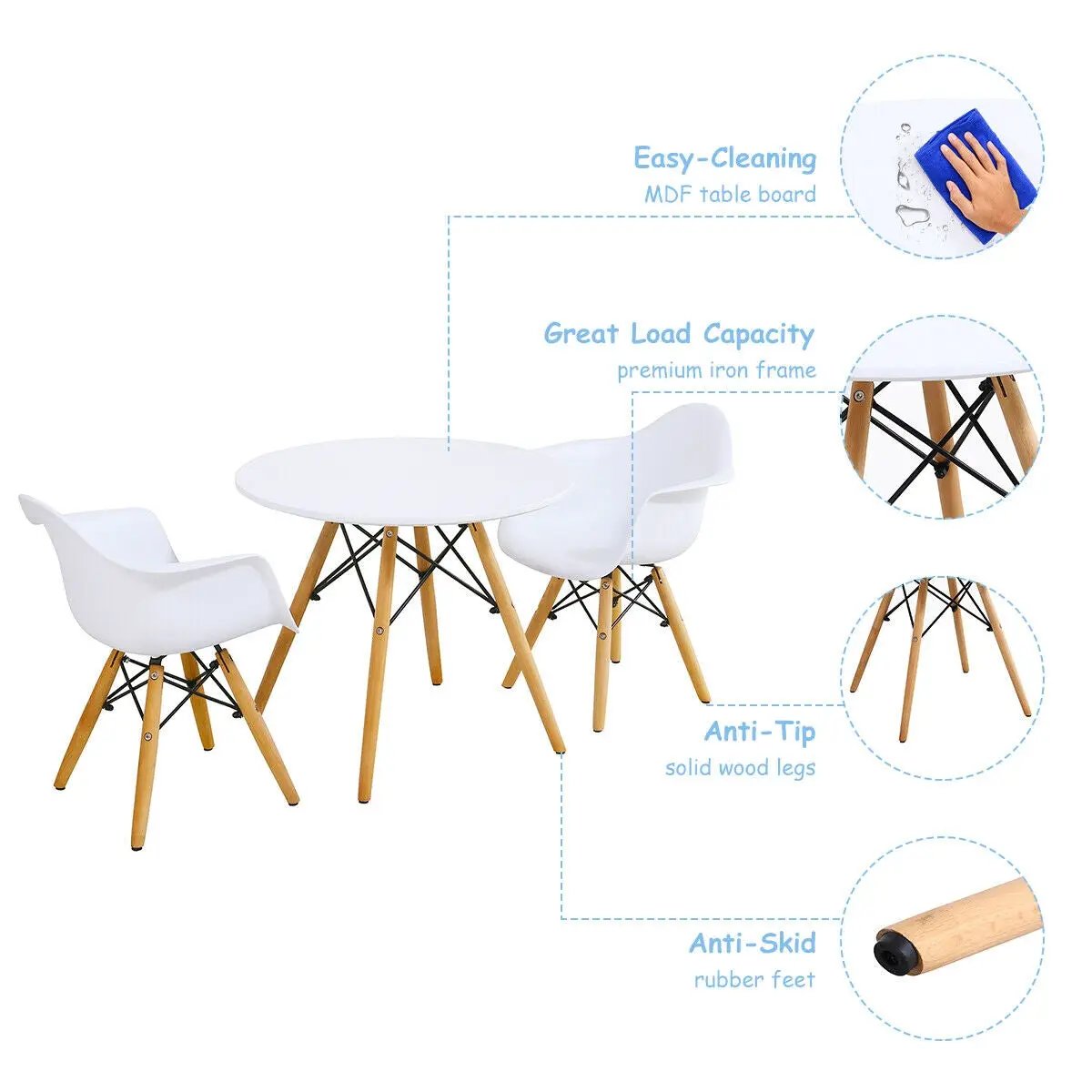 3 Pieces Kid's Modern Round Table Chair Set by DirectDeals