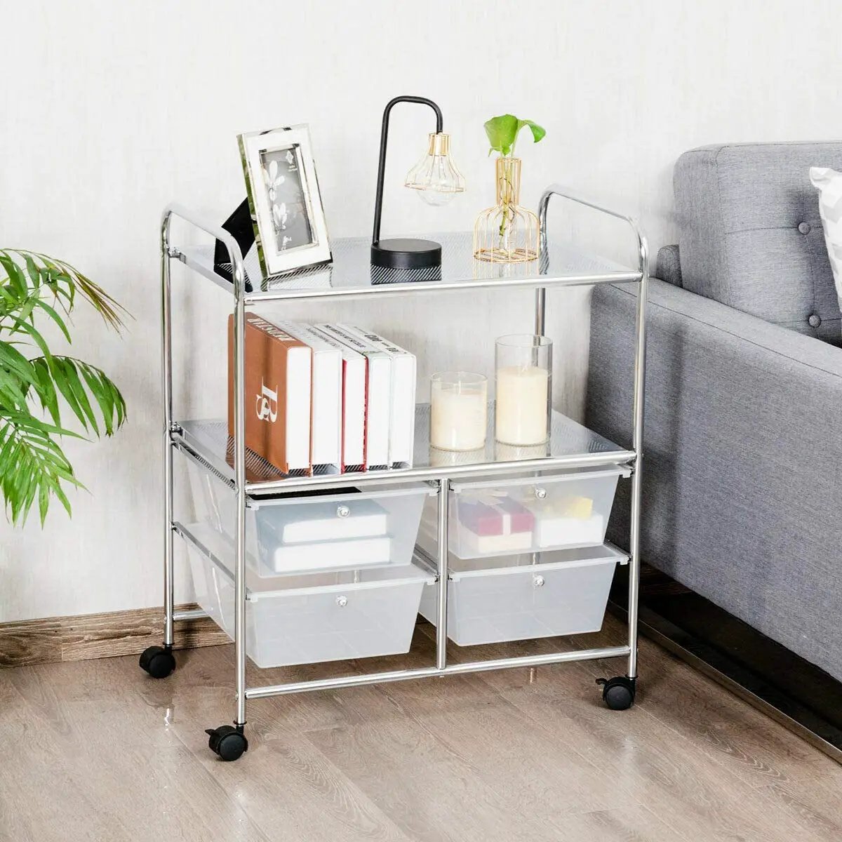 Mobile 4 Drawers Shelves Rolling Storage Cart Rack by DirectDeals