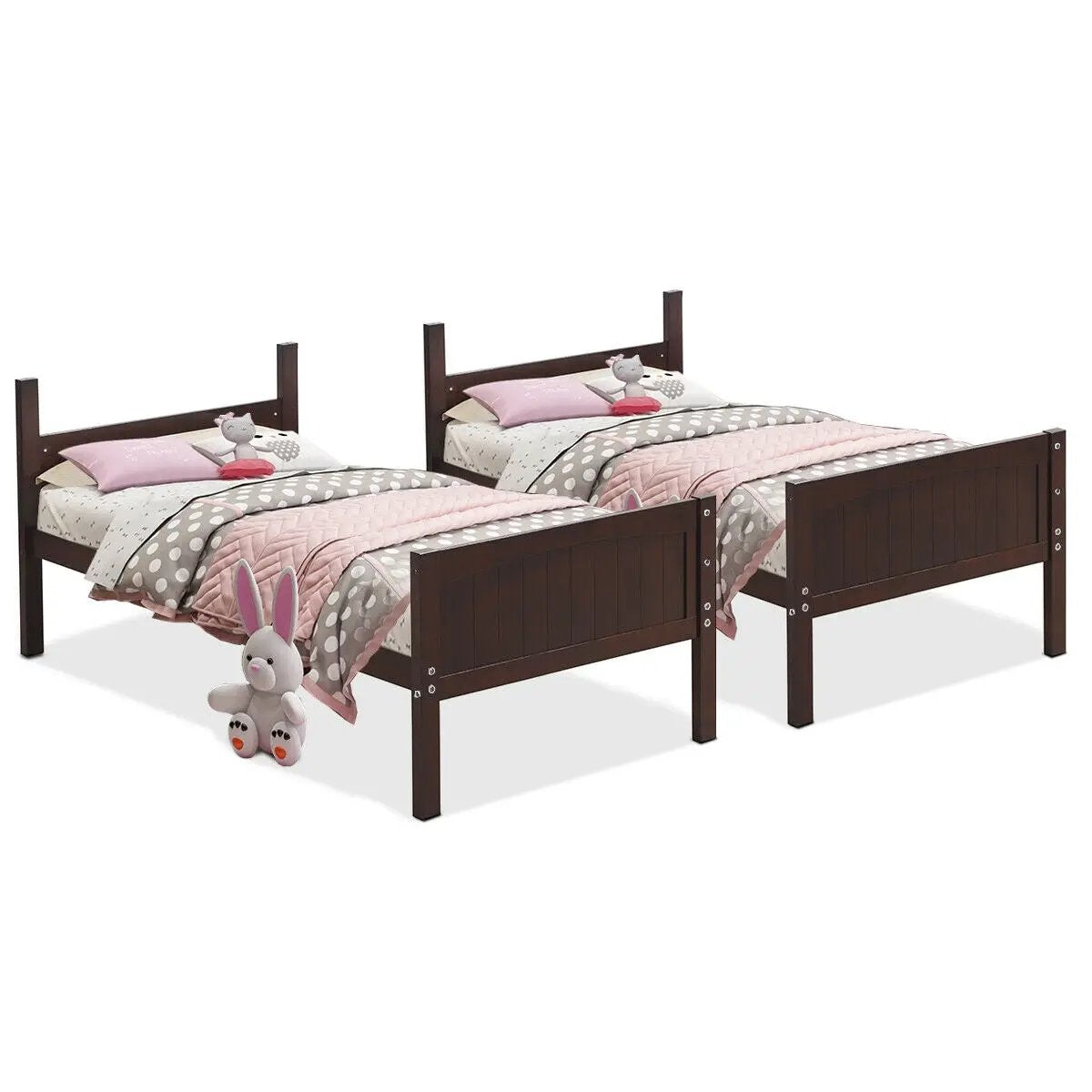 Twin Size Wooden Bunk Beds Convertible 2 Individual Beds by DirectDeals