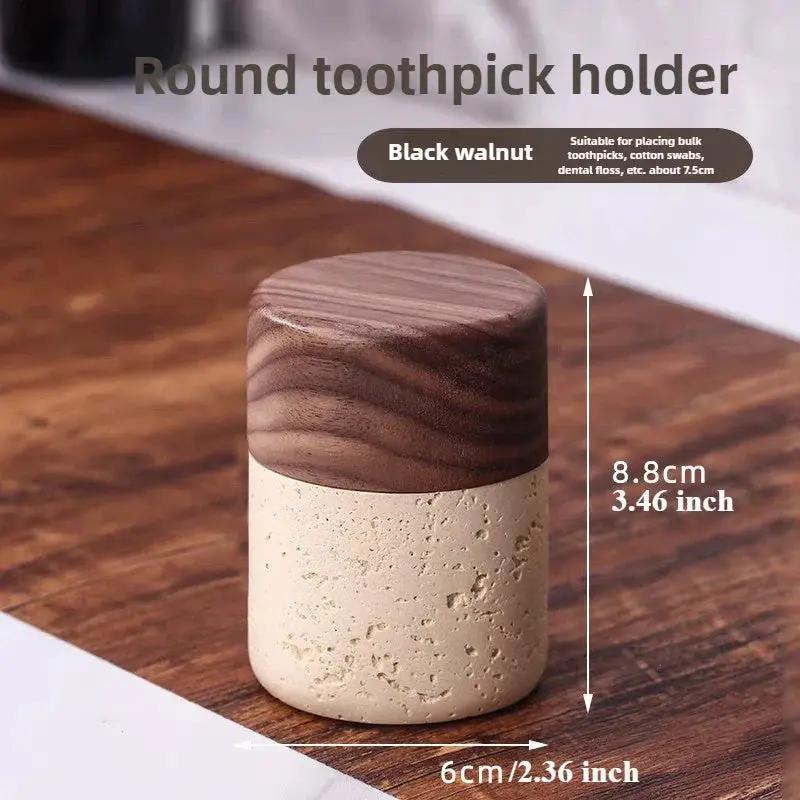 Wabi-Sabi Style Resin Toothpick and Swab Holder with Wooden Lid – Natural Look, Rustic Design, Perfect for Home Decor in Living Room, Dining Room, or Hotel – Ideal Gift for Christmas, Valentine'S Day, or Father'S Day, Too by House Of Avana