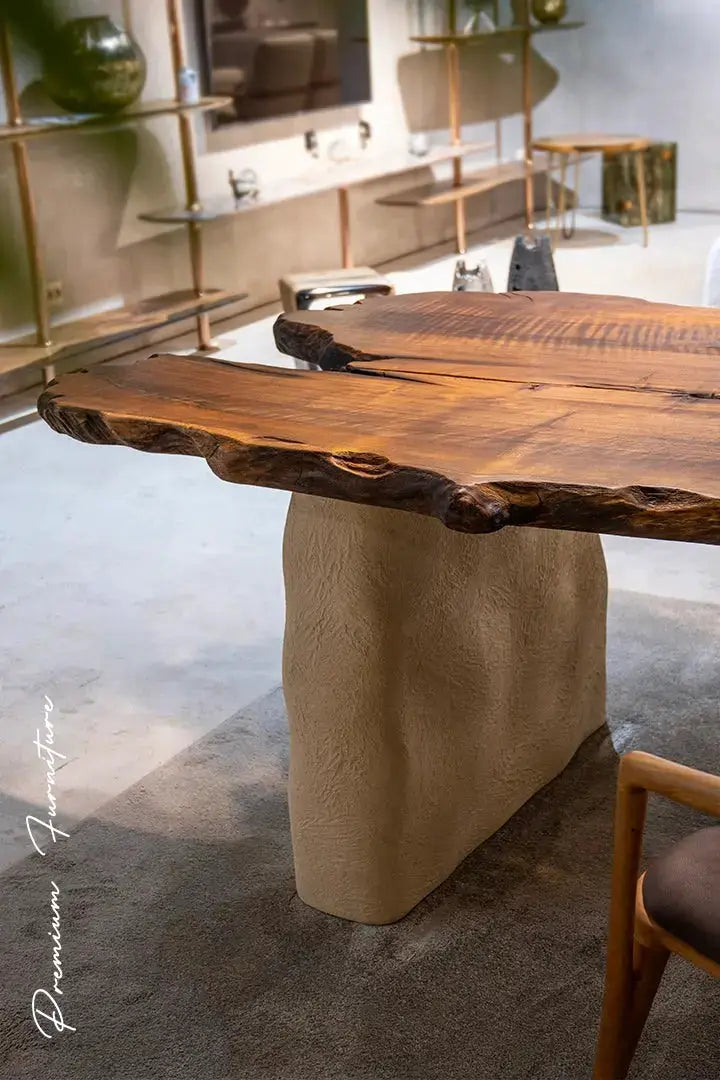 Wabi Sabi Style Luxury Solid Wood Walnut Table with Stone Inspired Legs by Gizz