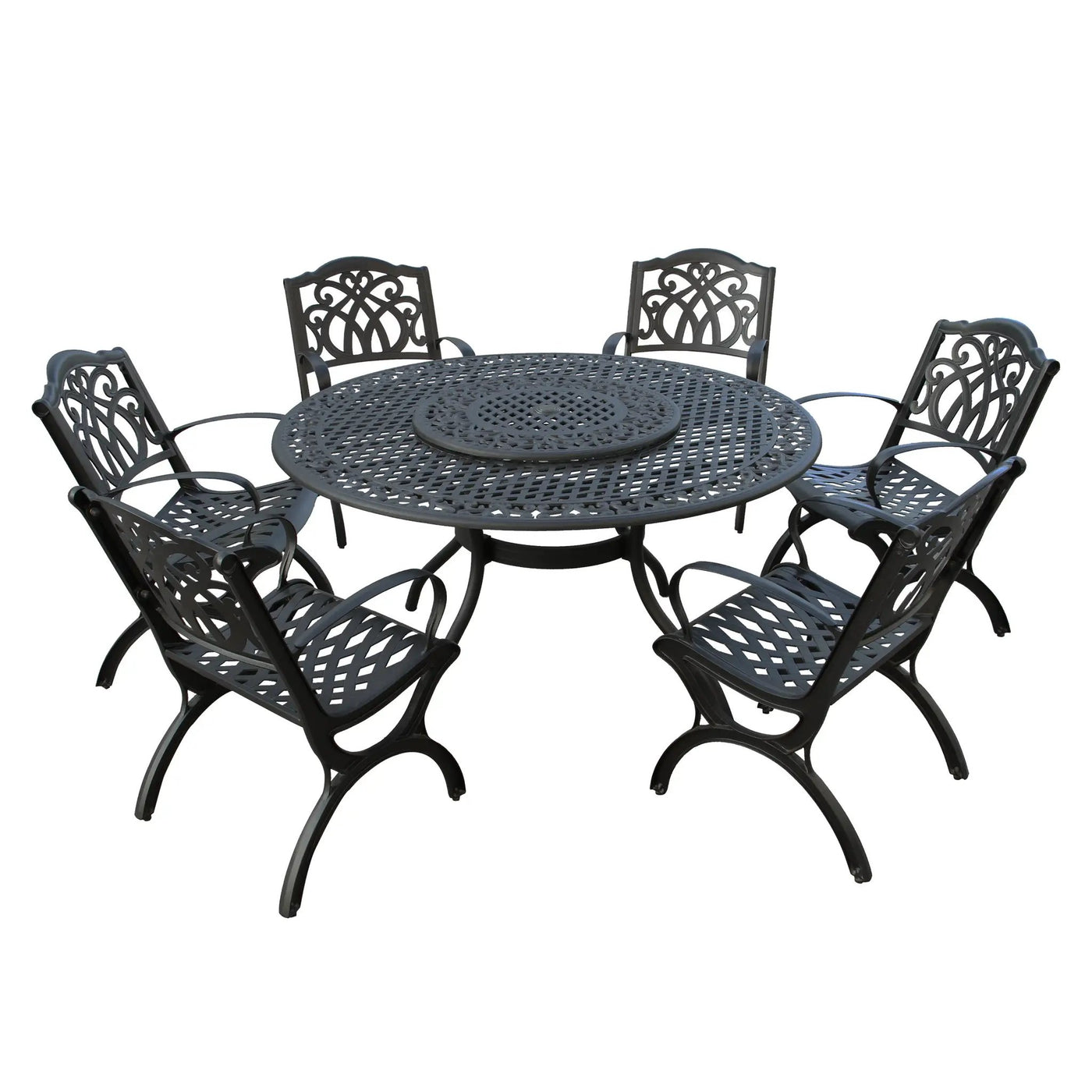 Outdoor Aluminum 7pc Round Patio Dining Set, Lazy Susan, Six Chairs by Sharicks