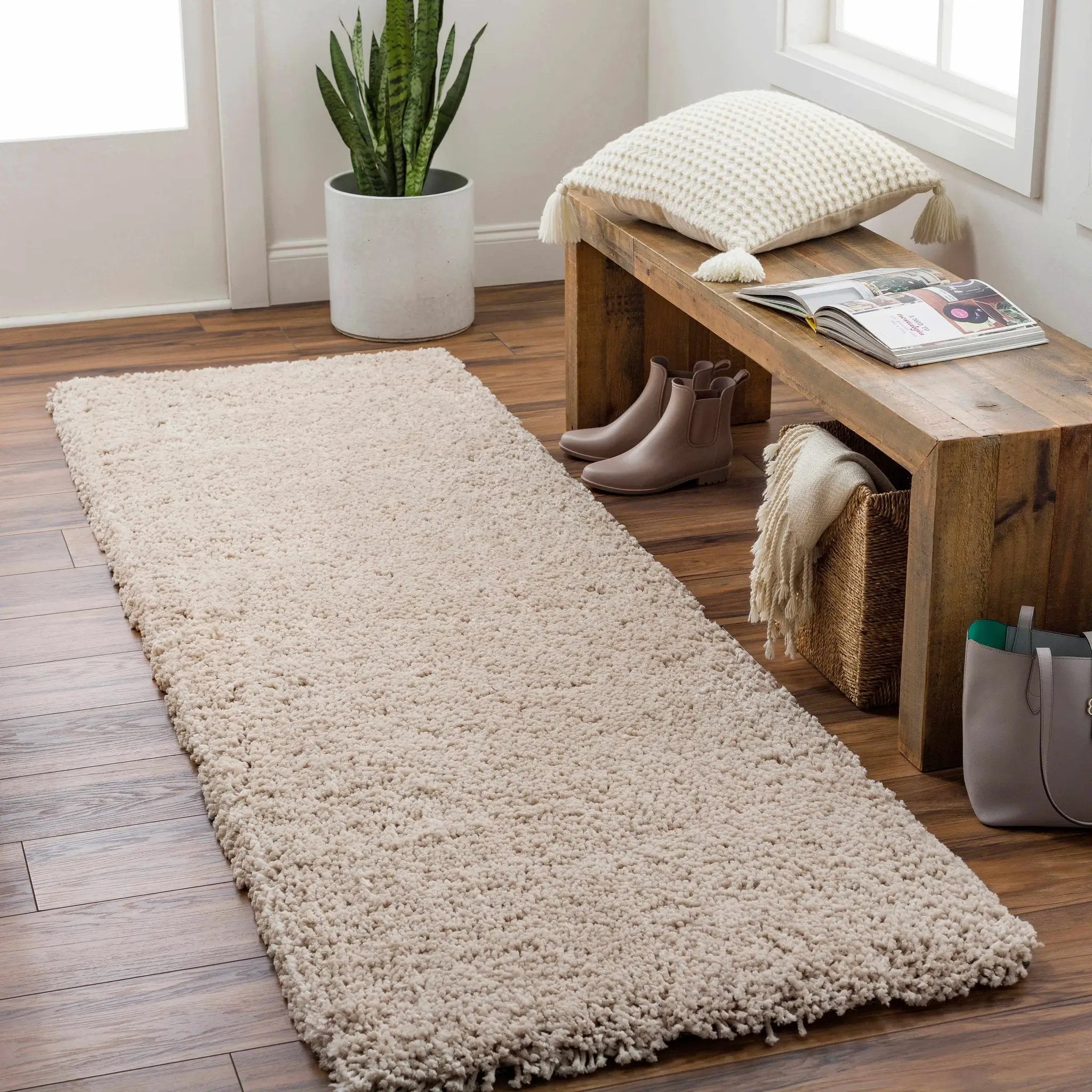 Wakeeney Beige Shag Rug - Clearance by Boutique Rugs