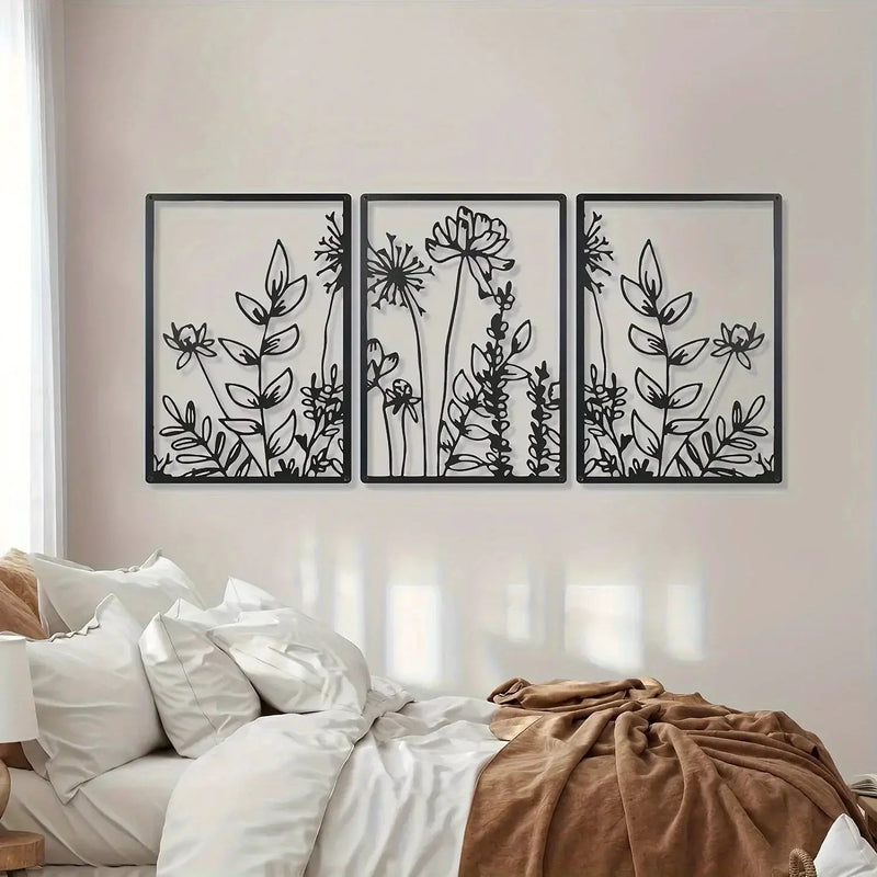 Minimalist Floral Metal Wall Art – 3 Panel Botanical Wall Decor by House Of Avana