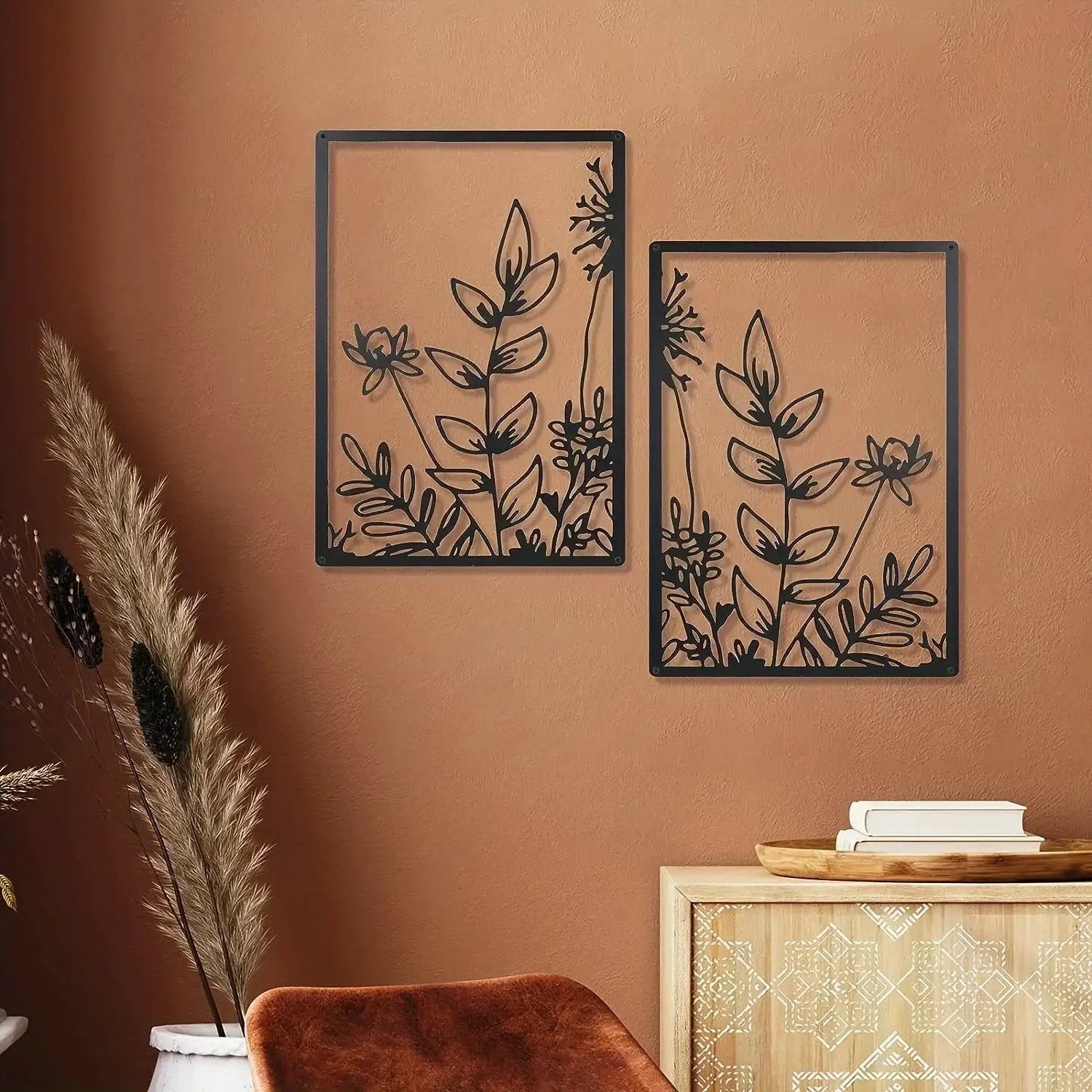 Minimalist Floral Metal Wall Art – 3 Panel Botanical Wall Decor by House Of Avana