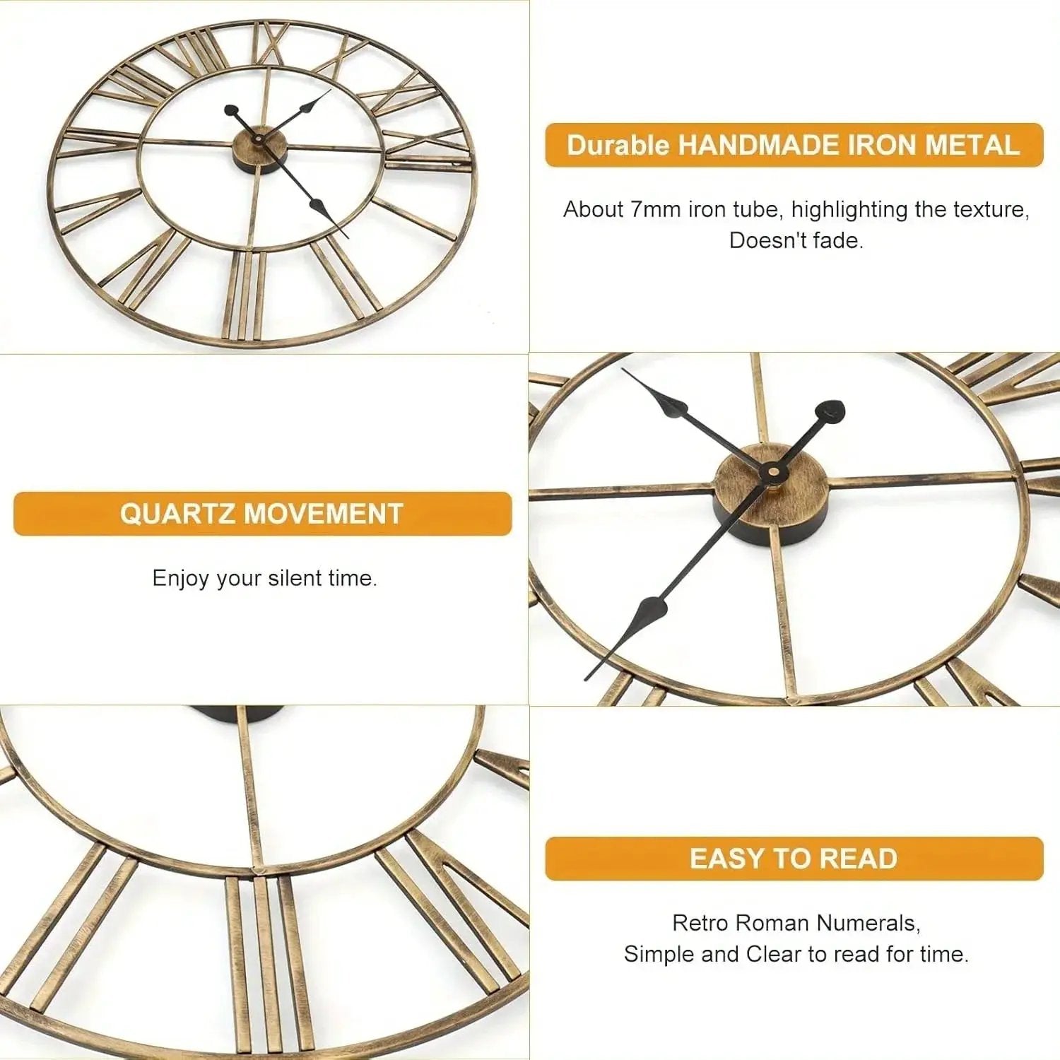 Wall Clock - Silent Metal Roman 12-Inch by House Of Avana