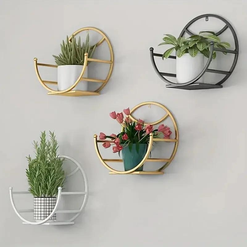 , Wall Hanging Flower Shelf Living Room Balcony Iron Art Free Punching Green Pot Succulent Pot Plant Flower Shelf Household Storage by House Of Avana