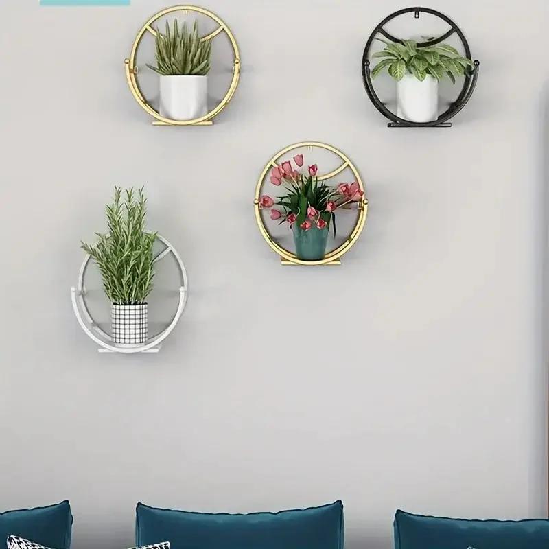 , Wall Hanging Flower Shelf Living Room Balcony Iron Art Free Punching Green Pot Succulent Pot Plant Flower Shelf Household Storage by House Of Avana
