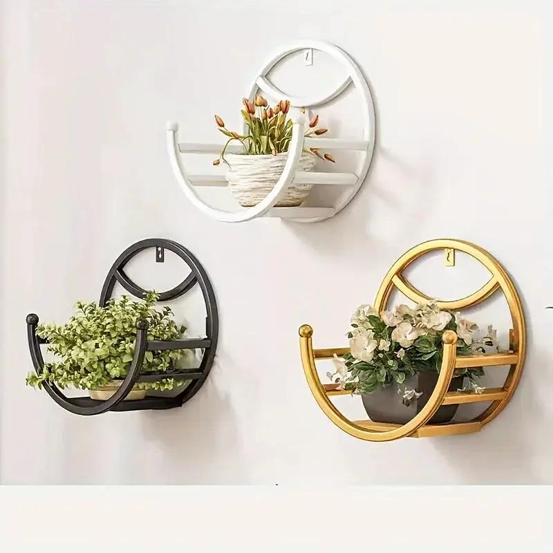 , Wall Hanging Flower Shelf Living Room Balcony Iron Art Free Punching Green Pot Succulent Pot Plant Flower Shelf Household Storage by House Of Avana