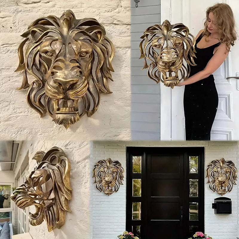 Wall Sculpture - Hollow Metal Lion Head by House Of Avana