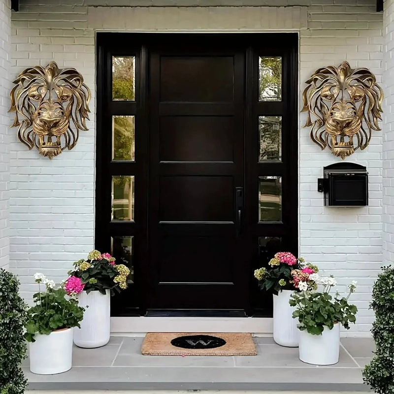 Wall Sculpture - Hollow Metal Lion Head by House Of Avana