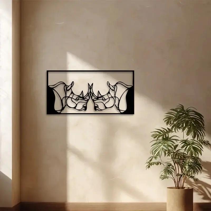 Rhino Pair Iron Wall Art – Modern Metal Wall Decor by House Of Avana