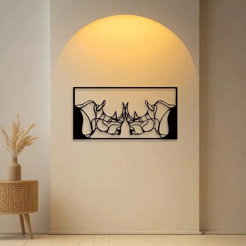 Rhino Pair Iron Wall Art – Modern Metal Wall Decor by House Of Avana