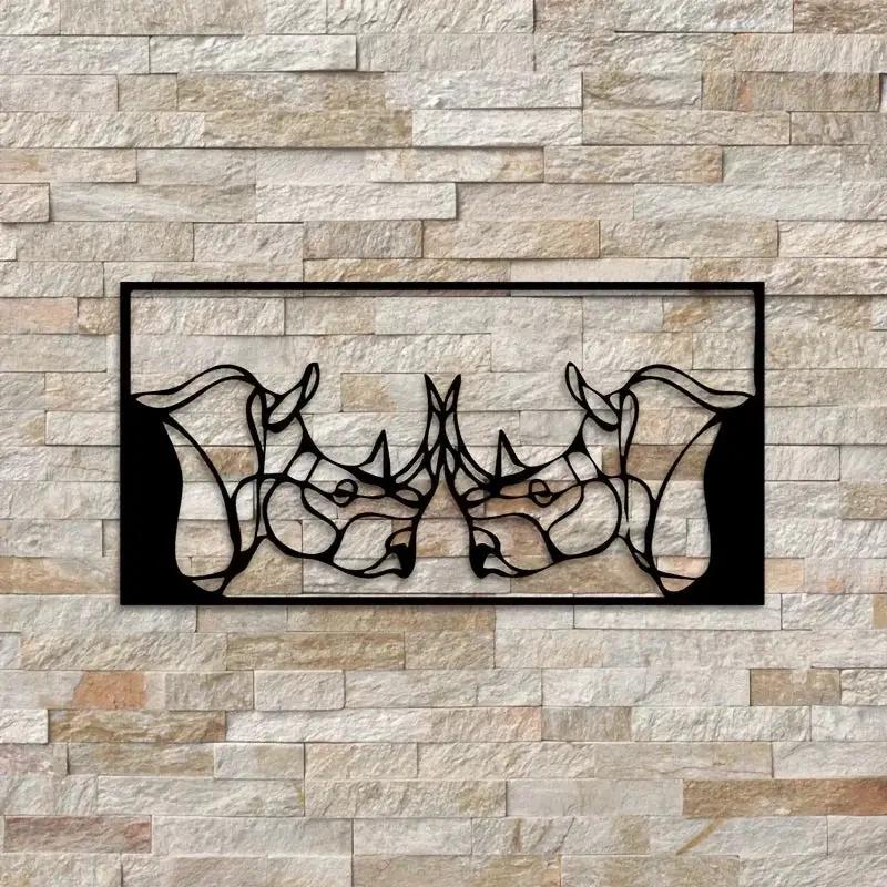 Rhino Pair Iron Wall Art – Modern Metal Wall Decor by House Of Avana