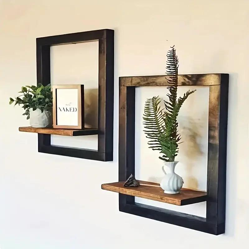 Wall Shelf - Reclaimed Wood Black Brown Set by House Of Avana