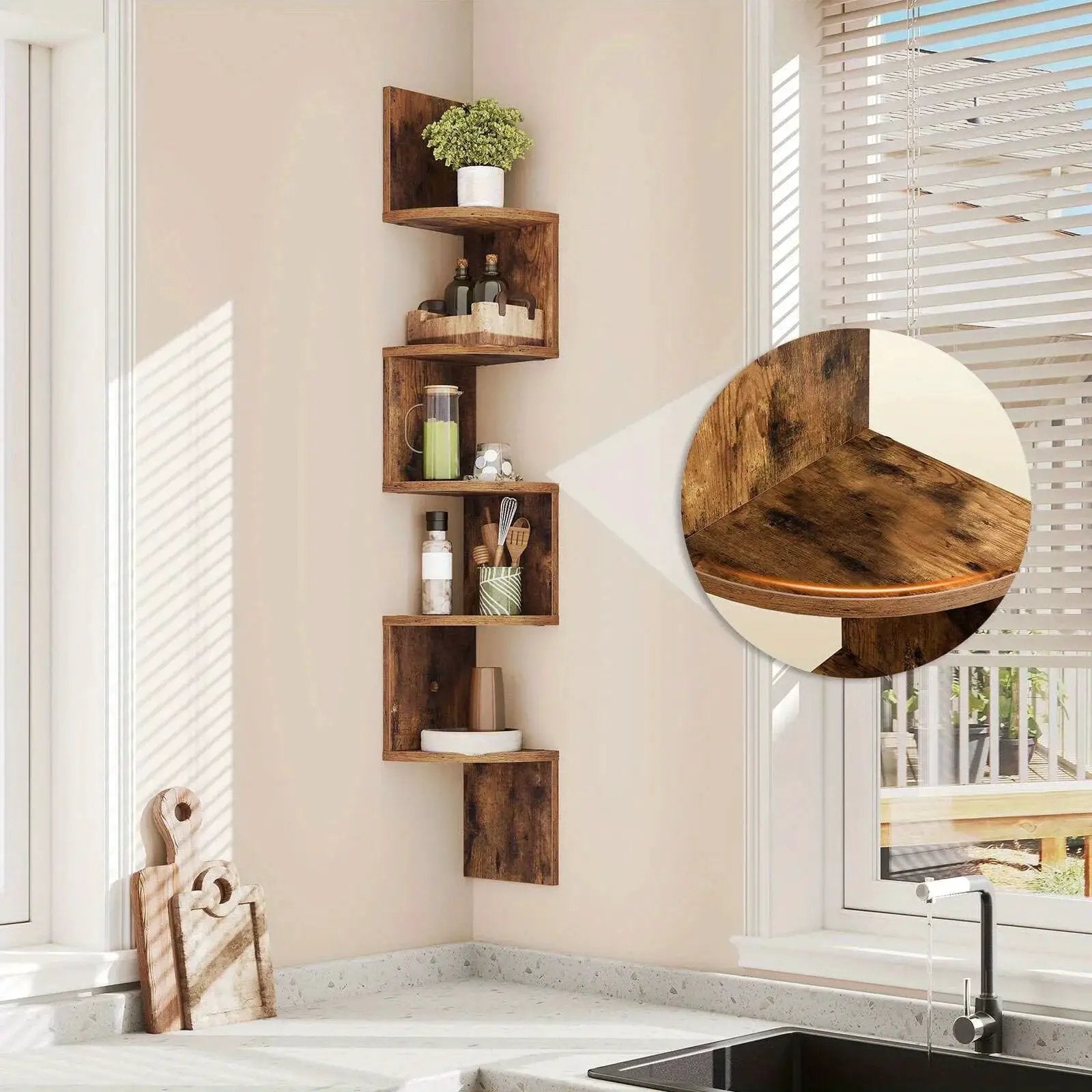 Wall Shelves - 5-Tier Brown Corner by House Of Avana