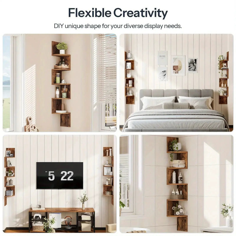 Wall Shelves - 5-Tier Brown Corner by House Of Avana